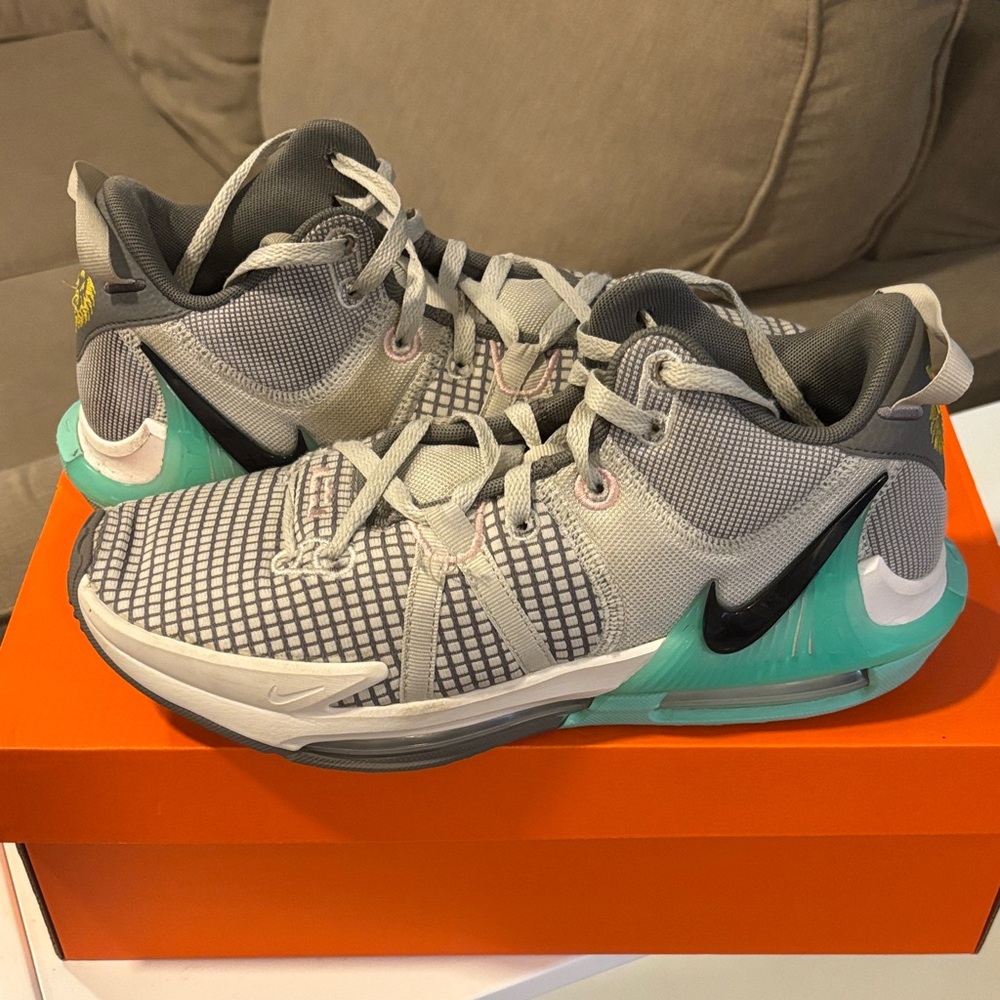 Nike unisex Gray and Teal Athletic Sneakers - LeBron basketball